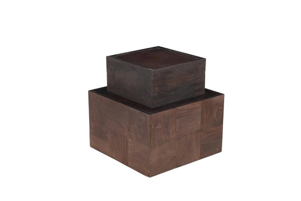 Set of Two Solid Wood Square Block Coffee Tables for Modern Living Room Accent Decor