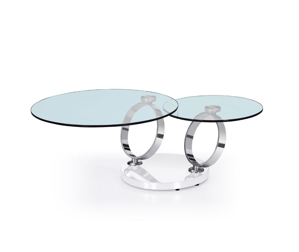 HomeRoots 32" Modern Clear Glass Round Coffee Table with Stylish Silver Metal Base for Contemporary Living Spaces 554266