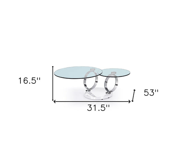 HomeRoots 32" Modern Clear Glass Round Coffee Table with Stylish Silver Metal Base for Contemporary Living Spaces 554266