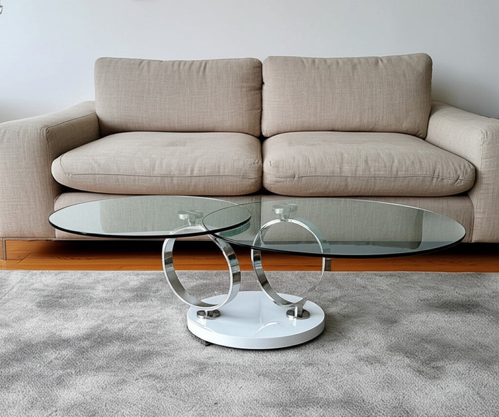 HomeRoots 32" Modern Clear Glass Round Coffee Table with Stylish Silver Metal Base for Contemporary Living Spaces 554266