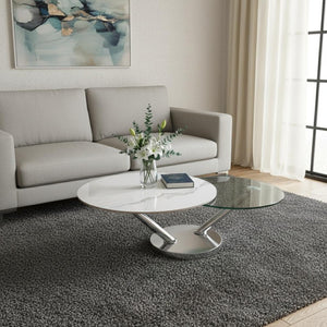 HomeRoots 32" Sleek Clear Glass & Silver Metal Round Coffee Table - Modern Design for Living Rooms & Offices 554267