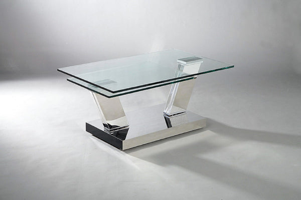 HomeRoots 32" Modern Glass and Stainless Steel Coffee Table with Floor Shelf – Sleek Design for Any Room 554268