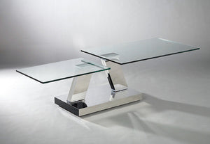 HomeRoots 32" Modern Glass and Stainless Steel Coffee Table with Floor Shelf – Sleek Design for Any Room 554268