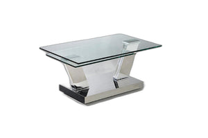 HomeRoots 32" Modern Glass and Stainless Steel Coffee Table with Floor Shelf – Sleek Design for Any Room 554268