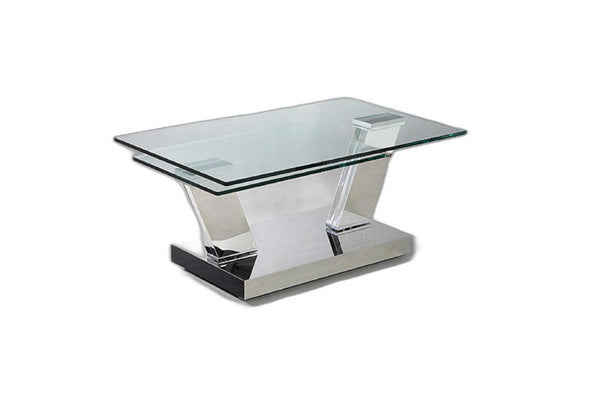 HomeRoots 32" Modern Glass and Stainless Steel Coffee Table with Floor Shelf – Sleek Design for Any Room 554268