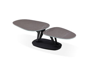 HomeRoots 36" Gray Ceramic Faux Marble Oval Coffee Table with Black Metal Base for Stylish Living Spaces 554269