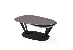 HomeRoots 36" Gray Ceramic Faux Marble Oval Coffee Table with Black Metal Base for Stylish Living Spaces 554269