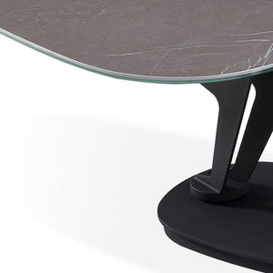HomeRoots 36" Gray Ceramic Faux Marble Oval Coffee Table with Black Metal Base for Stylish Living Spaces 554269