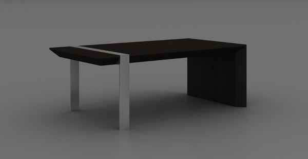 HomeRoots 48" Distressed Sled Coffee Table in Black Wood & Silver Steel – Modern Design for Stylish Spaces 554272