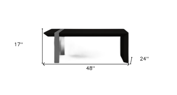 HomeRoots 48" Distressed Sled Coffee Table in Black Wood & Silver Steel – Modern Design for Stylish Spaces 554272