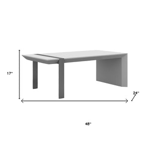 HomeRoots 48" Modern White and Silver Coffee Table – Sculptural Design with Durable Steel Accents for Any Space 554273