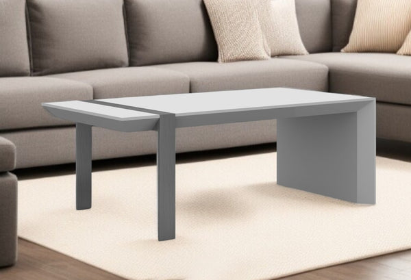 HomeRoots 48" Modern White and Silver Coffee Table – Sculptural Design with Durable Steel Accents for Any Space 554273