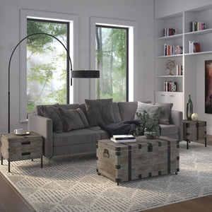 HomeRoots 22" Brown Reclaimed Wood Coffee Table - Rustic Trunk with Hidden Storage & Easy-Mobility Casters 554274