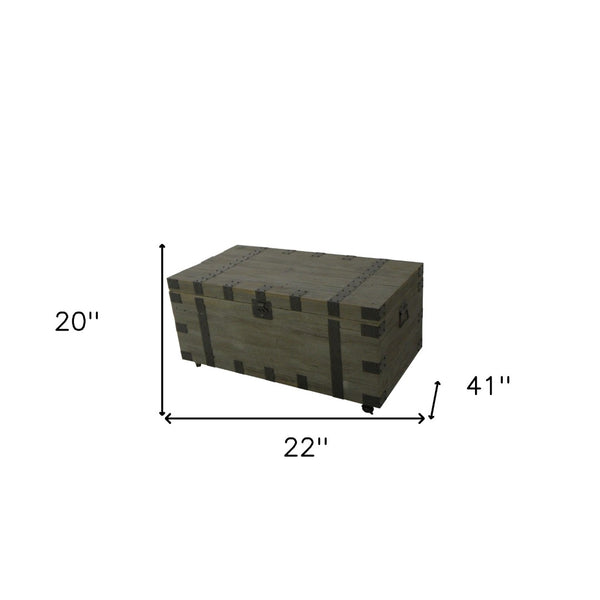 HomeRoots 22" Brown Reclaimed Wood Coffee Table - Rustic Trunk with Hidden Storage & Easy-Mobility Casters 554274