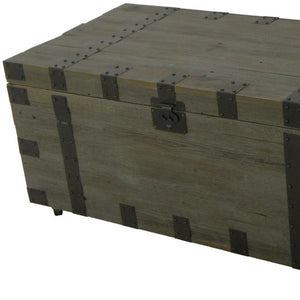 HomeRoots 22" Brown Reclaimed Wood Coffee Table - Rustic Trunk with Hidden Storage & Easy-Mobility Casters 554274