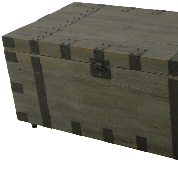 HomeRoots 22" Brown Reclaimed Wood Coffee Table - Rustic Trunk with Hidden Storage & Easy-Mobility Casters 554274