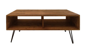HomeRoots 23" Stylish Brown and Black Wood Coffee Table with Metal Base and Convenient Lower Shelf Storage 554275