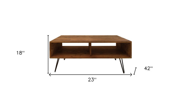 HomeRoots 23" Stylish Brown and Black Wood Coffee Table with Metal Base and Convenient Lower Shelf Storage 554275