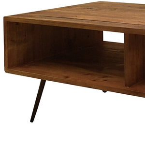 HomeRoots 23" Stylish Brown and Black Wood Coffee Table with Metal Base and Convenient Lower Shelf Storage 554275