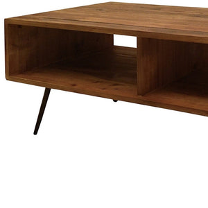 HomeRoots 23" Stylish Brown and Black Wood Coffee Table with Metal Base and Convenient Lower Shelf Storage 554275