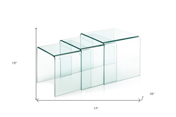 HomeRoots Set of Three Elegant Clear Glass Nesting Coffee Tables for Modern Living Space Design & Style 554276