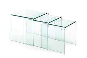 HomeRoots Set of Three Elegant Clear Glass Nesting Coffee Tables for Modern Living Space Design & Style 554276