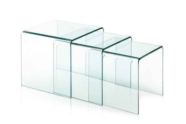 HomeRoots Set of Three Elegant Clear Glass Nesting Coffee Tables for Modern Living Space Design & Style 554276