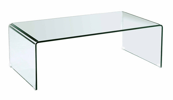 HomeRoots 24" Clear Glass Sled Coffee Table - Contemporary Tempered Glass Design for Modern Living Spaces 554277