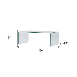 HomeRoots 24" Clear Glass Sled Coffee Table - Contemporary Tempered Glass Design for Modern Living Spaces 554277