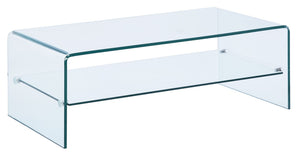 HomeRoots 43" Clear Glass Sled Coffee Table with Integrated Shelf - Modern Minimalist Design for Any Space 554278