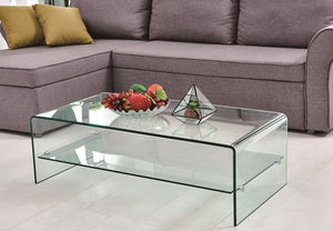 Homeroots 43" Clear Glass Sled Coffee Table With Shelf - Modern Design For Stylish Living Room & Office Use   554278