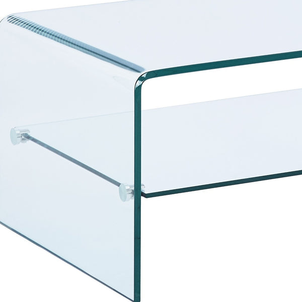 Homeroots 43" Clear Glass Sled Coffee Table With Shelf - Modern Design For Stylish Living Room & Office Use   554278