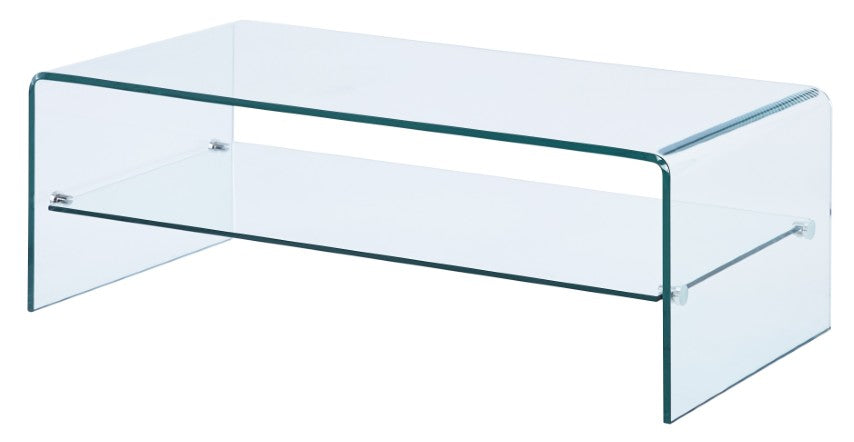 Homeroots 43" Clear Glass Sled Coffee Table With Shelf - Modern Design For Stylish Living Room & Office Use   554278