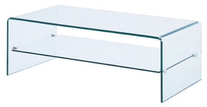 Homeroots 43" Clear Glass Sled Coffee Table With Shelf - Modern Design For Stylish Living Room & Office Use   554278