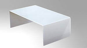 HomeRoots 24" White Glass Sled Coffee Table - Sleek Modern Design with Durable Top for Stylish Living Spaces 554279