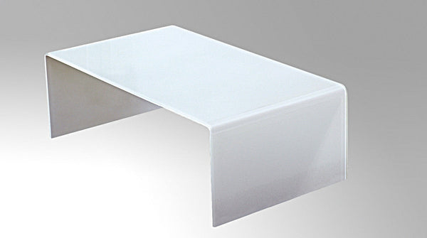HomeRoots 24" White Glass Sled Coffee Table - Sleek Modern Design with Durable Top for Stylish Living Spaces 554279