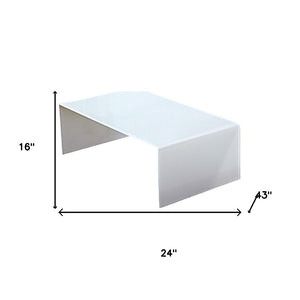 HomeRoots 24" White Glass Sled Coffee Table - Sleek Modern Design with Durable Top for Stylish Living Spaces 554279