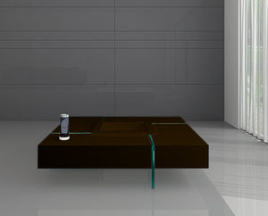 Homeroots 47" Contemporary Dark Brown Square Coffee Table With Clear Glass Legs And Removable Serving Tray   554281