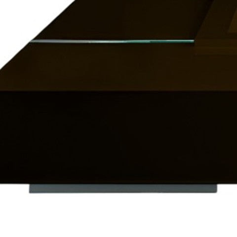 Homeroots 47" Contemporary Dark Brown Square Coffee Table With Clear Glass Legs And Removable Serving Tray   554281