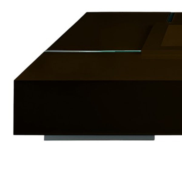 Homeroots 47" Contemporary Dark Brown Square Coffee Table With Clear Glass Legs And Removable Serving Tray   554281