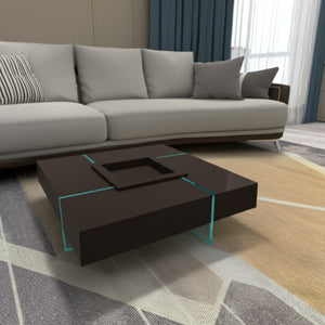 Homeroots 47" Contemporary Dark Brown Square Coffee Table With Clear Glass Legs And Removable Serving Tray   554281