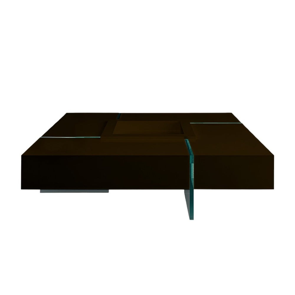 HomeRoots 47" Contemporary Dark Espresso Square Coffee Table with Clear Glass Legs and Removable Tray 554281