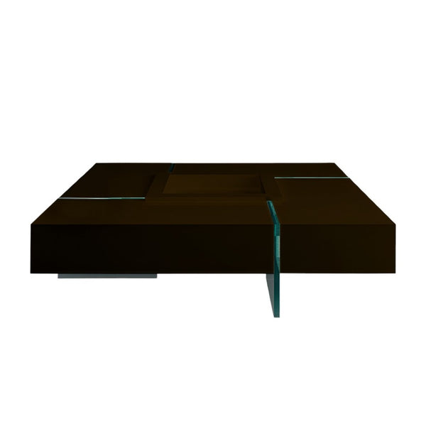 HomeRoots 47" Contemporary Dark Espresso Square Coffee Table with Clear Glass Legs and Removable Tray 554281