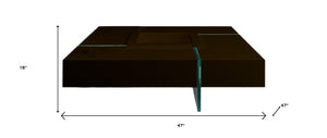 Homeroots 47" Contemporary Espresso Wood And Glass Square Coffee Table With Removable Serving Tray - Chic Accent   554282