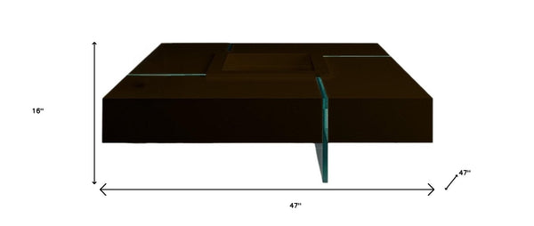 Homeroots 47" Contemporary Espresso Wood And Glass Square Coffee Table With Removable Serving Tray - Chic Accent   554282