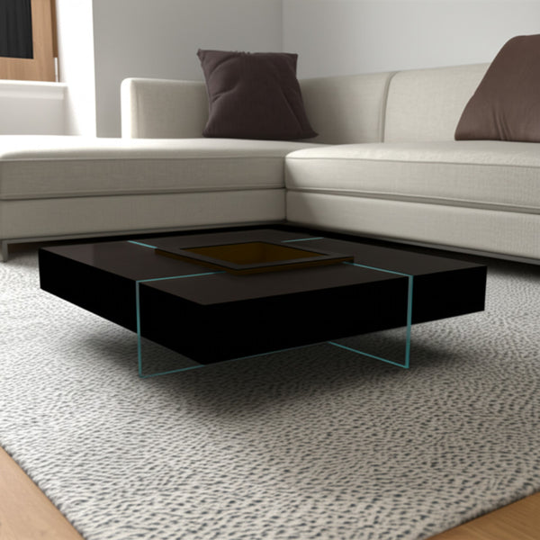 Homeroots 47" Contemporary Espresso Wood And Glass Square Coffee Table With Removable Serving Tray - Chic Accent   554282
