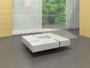 HomeRoots 47" White Square Sled Coffee Table with Clear Glass Base - Versatile, Modern Design for Any Space 554283