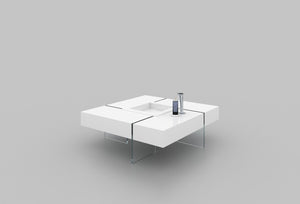 HomeRoots 47" White Square Sled Coffee Table with Clear Glass Base - Versatile, Modern Design for Any Space 554283