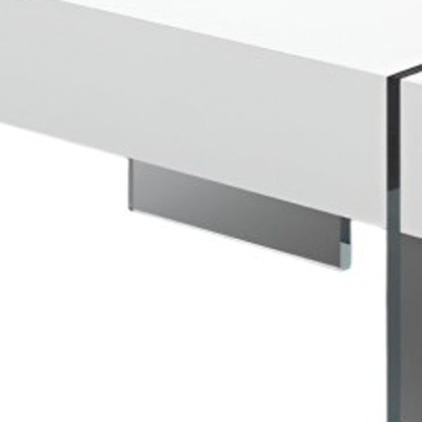 HomeRoots 47" White Square Sled Coffee Table with Clear Glass Base - Versatile, Modern Design for Any Space 554283