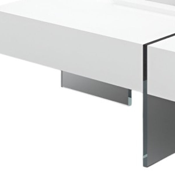HomeRoots 47" White Square Sled Coffee Table with Clear Glass Base - Versatile, Modern Design for Any Space 554283